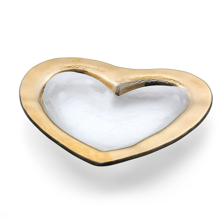 Heart Shaped Glass Bowl, Gold Band, Annieglass