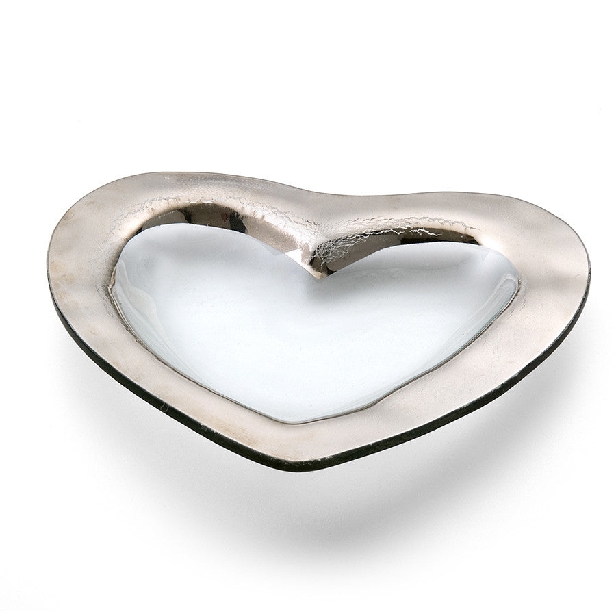 Heart Shaped Glass Bowl, Platinum Band, Annieglass