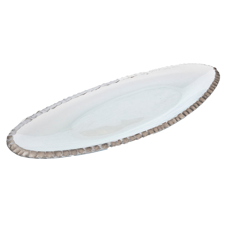 Party tray, glass serving platter with platinum rim