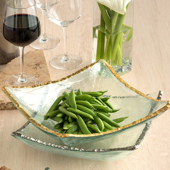 4 point glass serving bowls, 24k gold edge