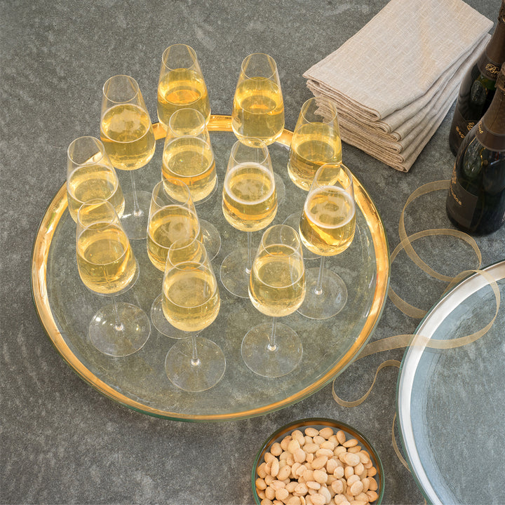 oversized glass tray with a 24k gold band