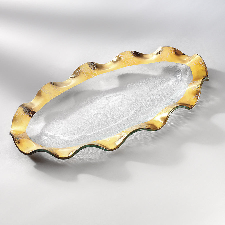 Glass Trays Ruffled Gold Band