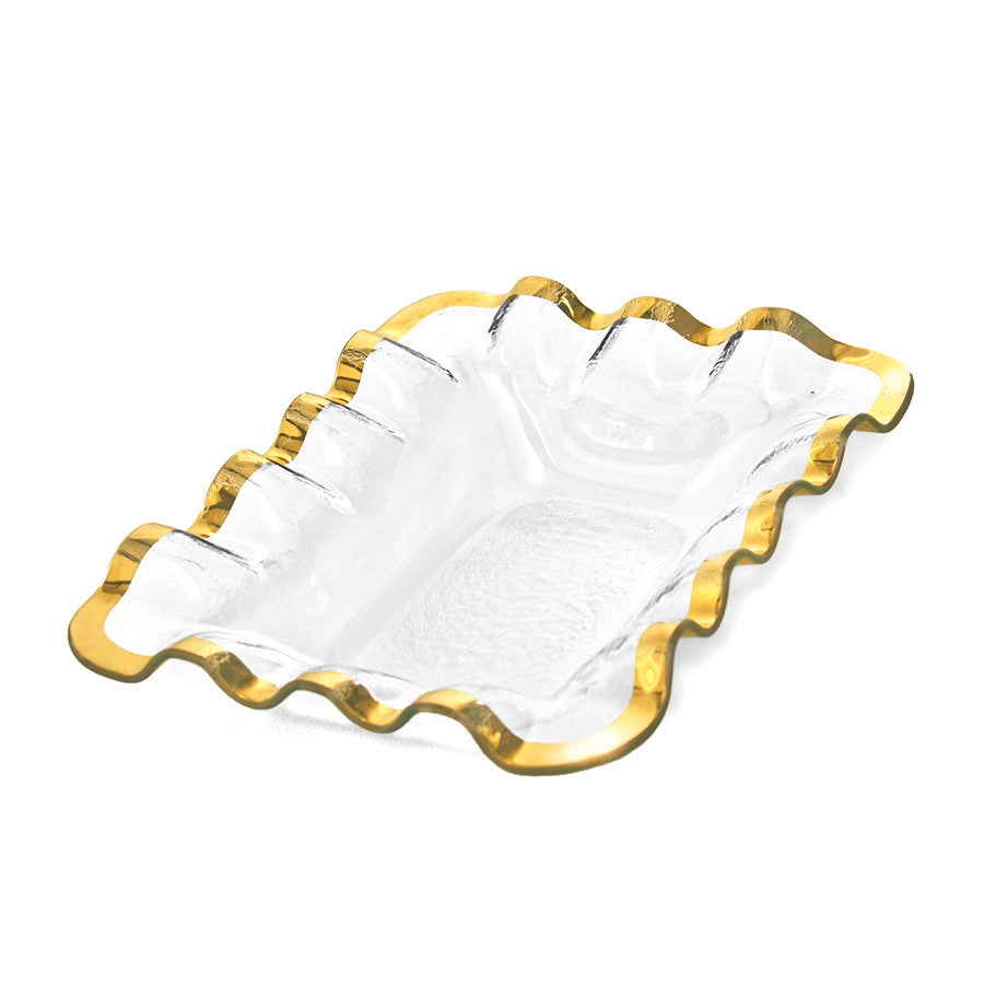 gold rimmed annieglass bread basket, ruffle edges