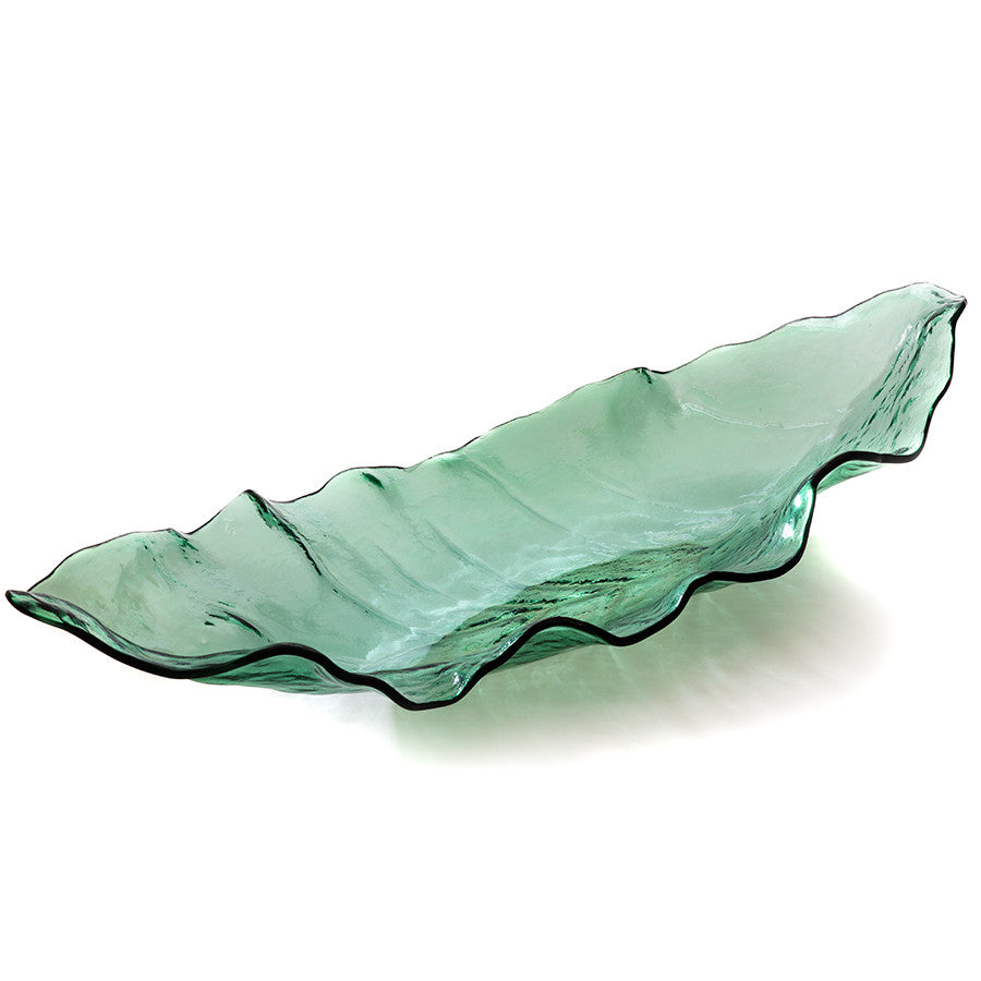 Green Glass Banana Leaf Serving Bowl