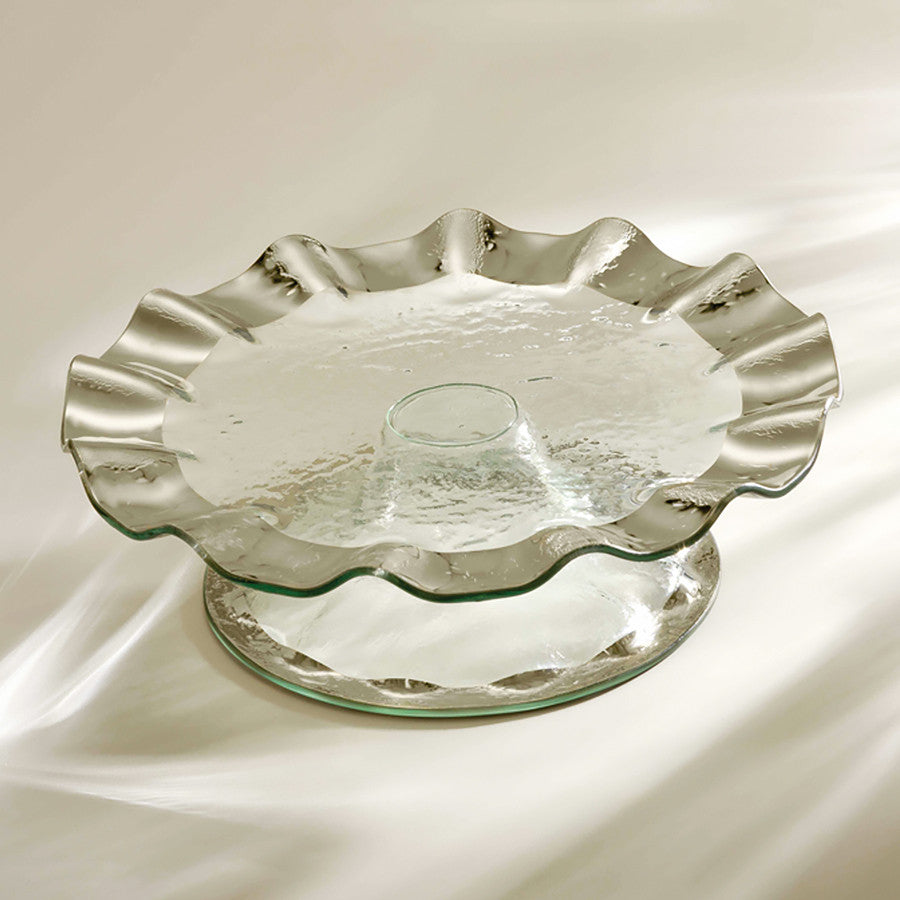 platinum trim on clear glass pedestal cake plate