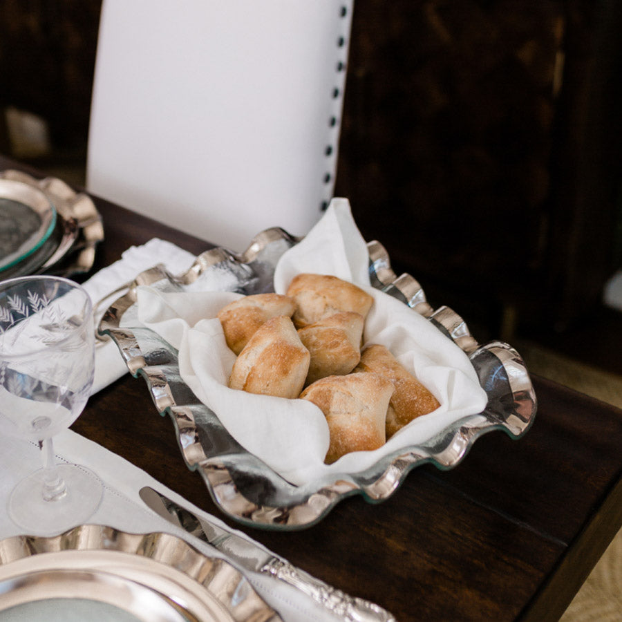 Ruffle Bread Basket with 24k gold band